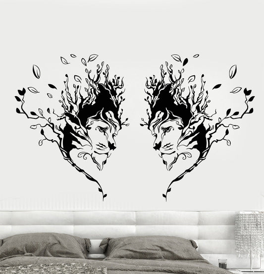 Vinyl Wall Decal Lions Heads African Animals Art Tree Nature Stickers (1783ig)