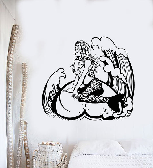 Vinyl Wall Decal Sexy Mermaid Waves Ocean Marine Style Stickers (1789ig)