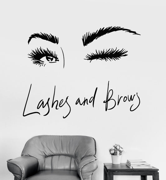 Vinyl Wall Decal Sexy Girl Eyes Eyelashes Brows Beauty Salon Wink Sticker 1794ig