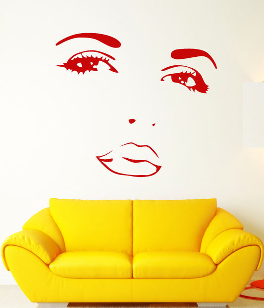 Wandtattoo Gesicht Mädchen Make-Up Sexy Lippen Augen Beauty Salon Vinyl Aufkleber (1815ig)