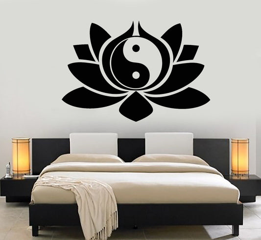 Vinyl Wall Decal Lotus Flower Yin Yang Symbol Buddhism Yoga Stickers (1817ig)