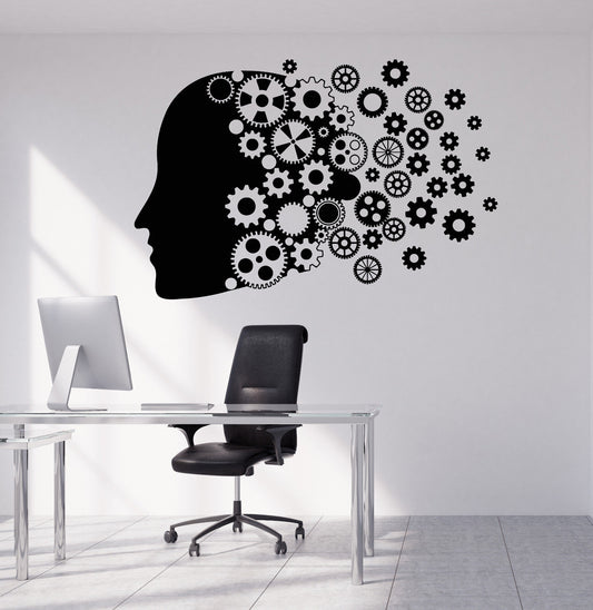 Vinyl Wall Decal Human Gear Head Mind Work Brain Stickers (1819ig)