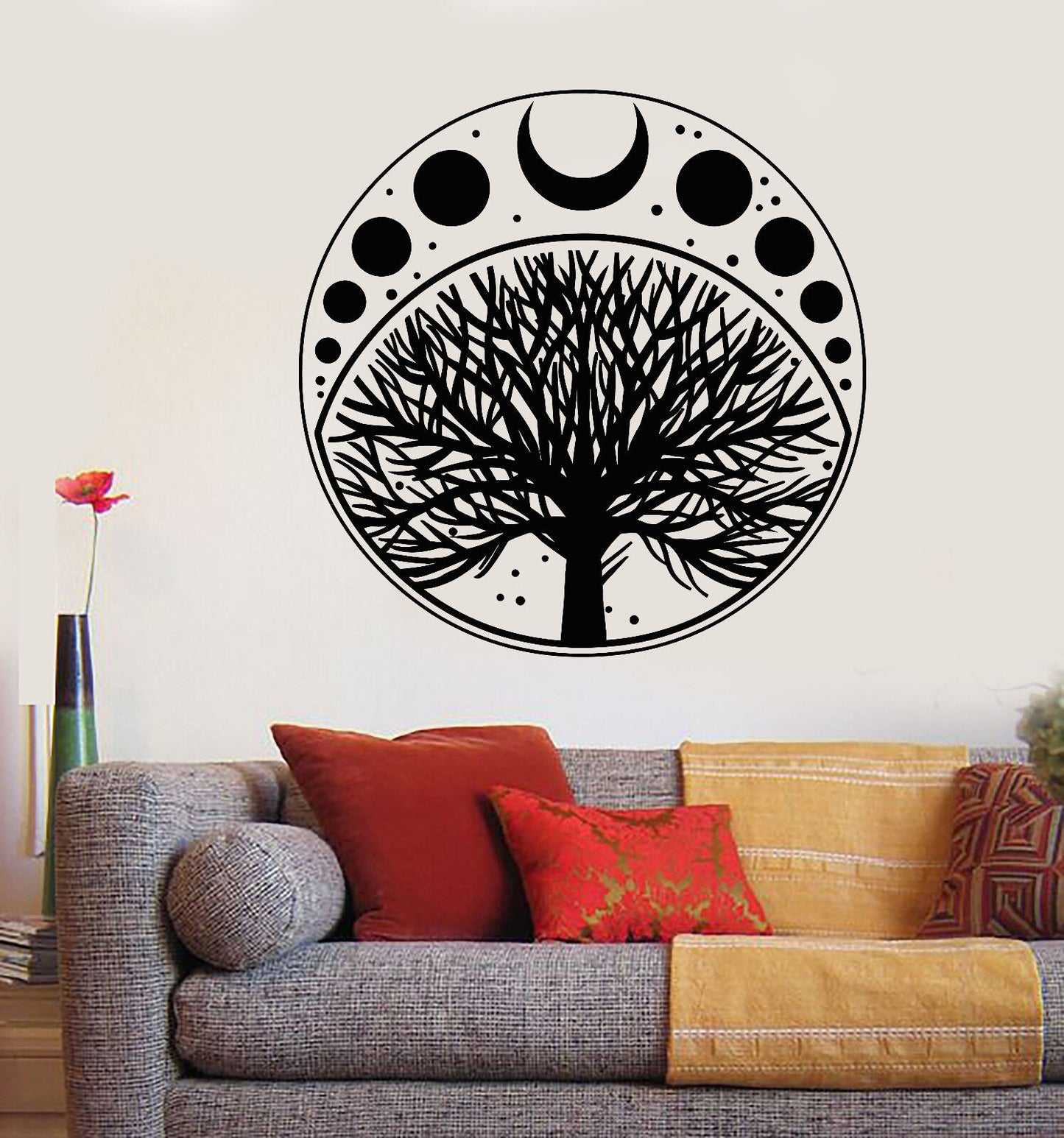 Vinyl Wall Decal Moon Phases Cycle Tree Of Life Symbol Stickers (1836ig)