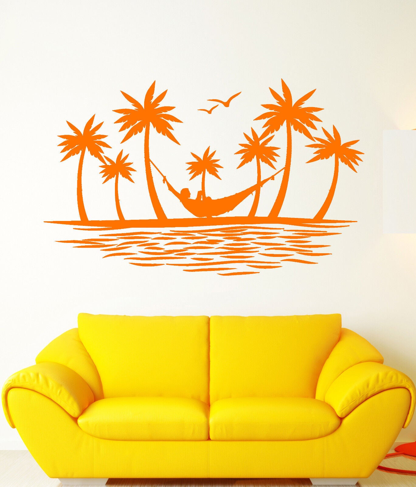 Vinyl Wall Decal Island Palm Tree Birds Hammock Hawaii Beach Stickers (1851ig)