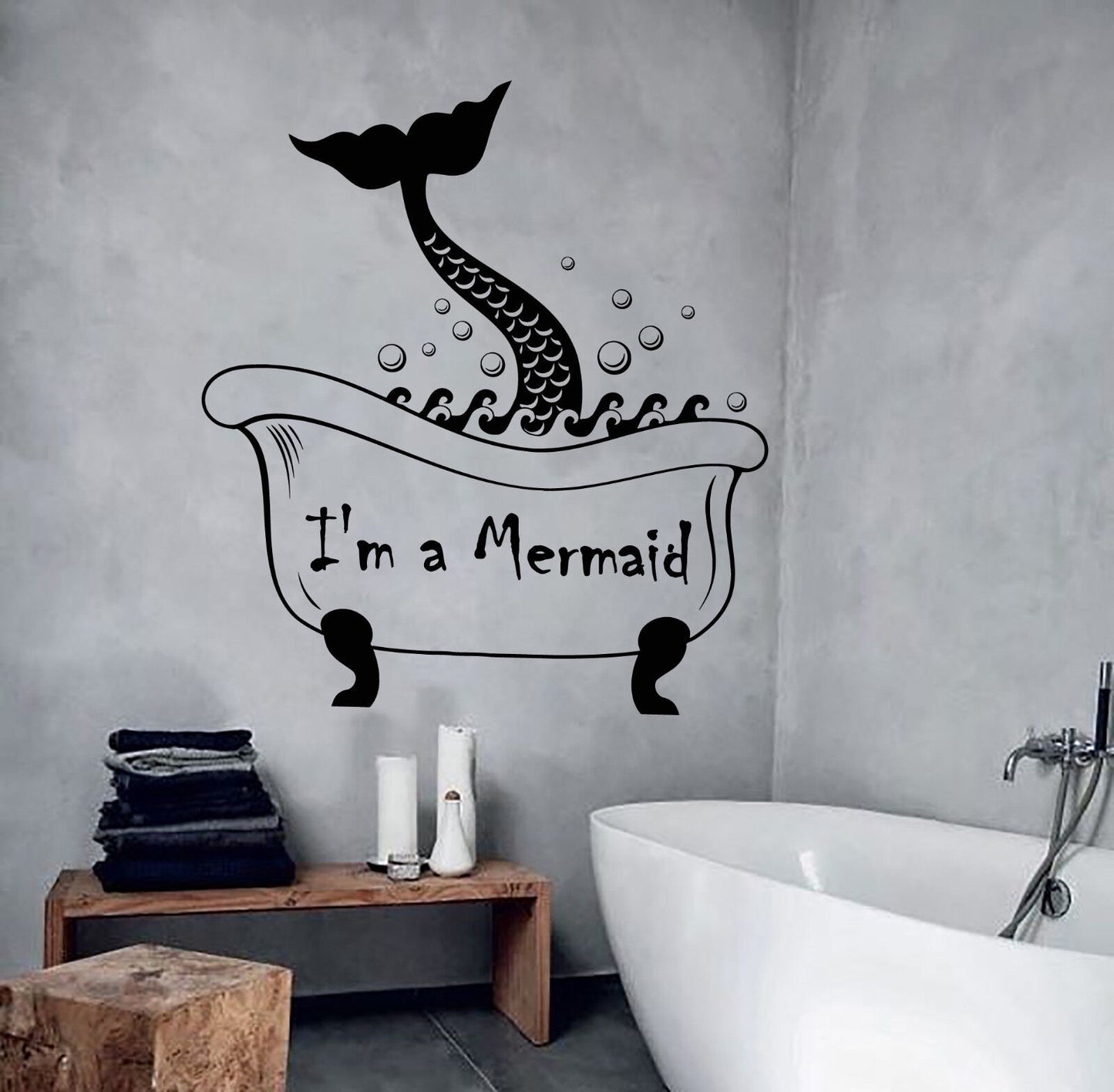 Vinyl Wall Decal Mermaid Tail Vintage Bath Style Funny Quote Stickers (1874ig)