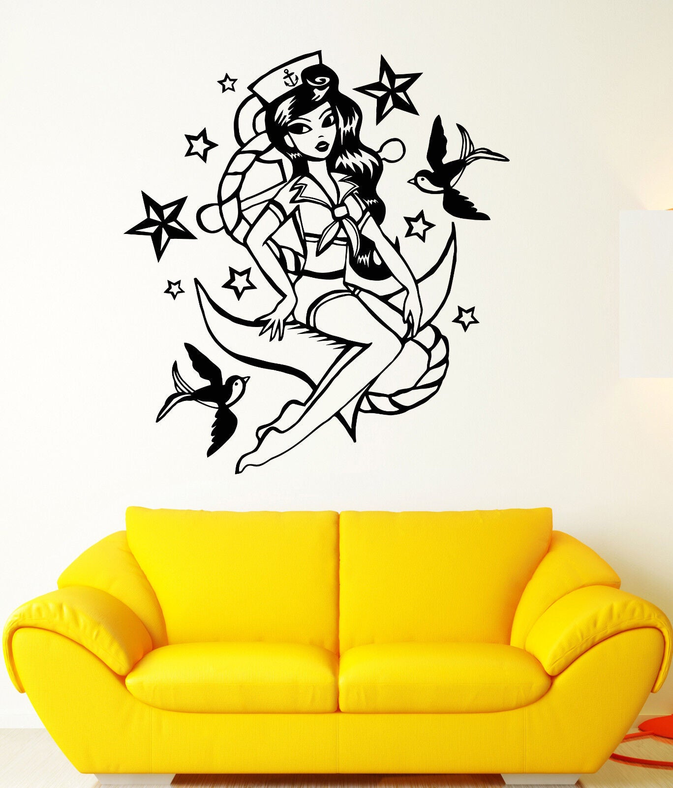 Vinyl Wall Decal Pin Up Nautical Style Retro Sexy Girl Sailor Stickers (1885ig)