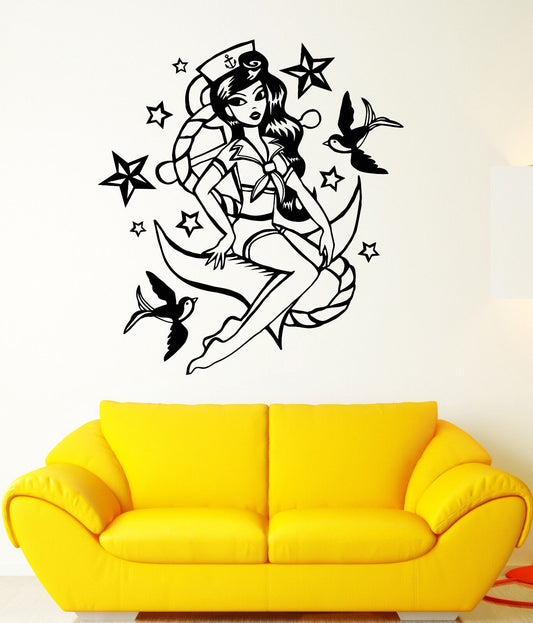 Vinyl Wall Decal Pin Up Nautical Style Retro Sexy Girl Sailor Stickers (1885ig)