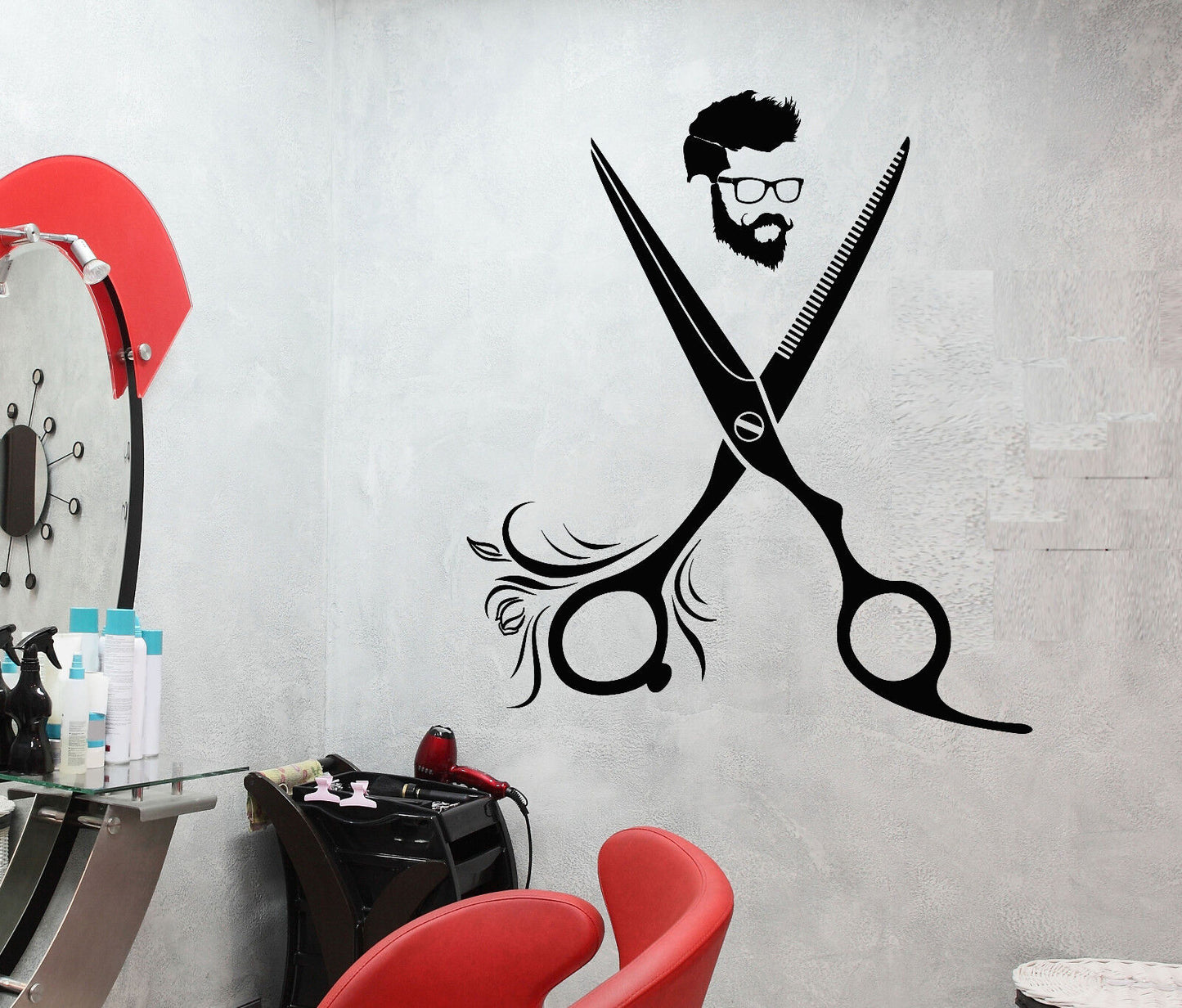 Vinyl Wall Decal Hairdresser Barbershop Hair Hairstyle Salon Stickers (1888ig)