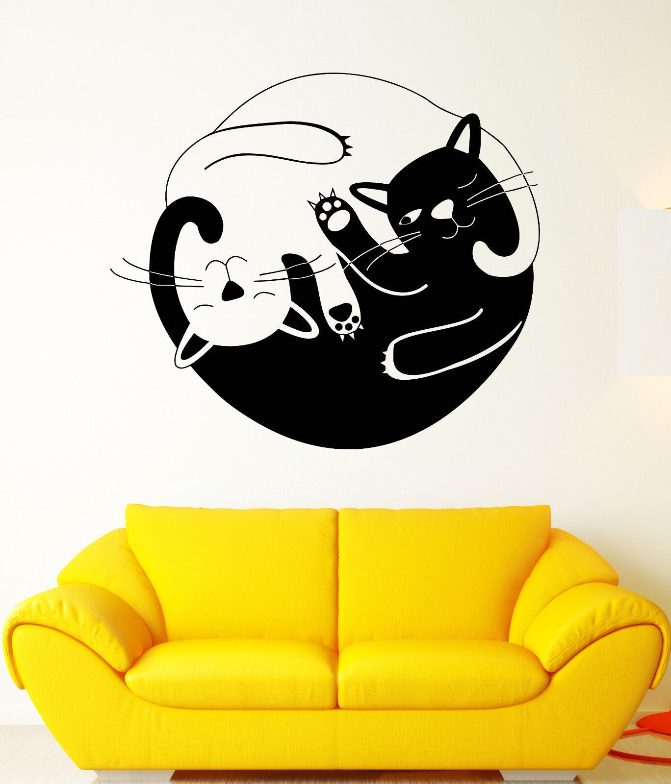 Autocollant mural en vinyle chats drôles Yin Yang symbole bouddhisme autocollants (1889ig)