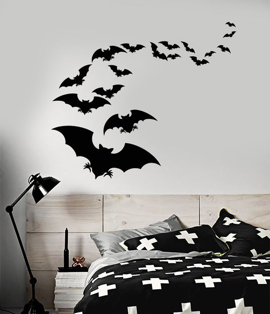 Vinyl Wall Decal Flock of Bats Halloween Animals Stickers (1892ig)