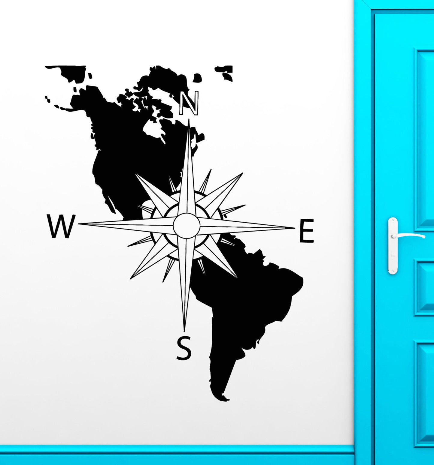 Vinyl Wall Decal Navigation Compass America Continent Map Stickers (1894ig)