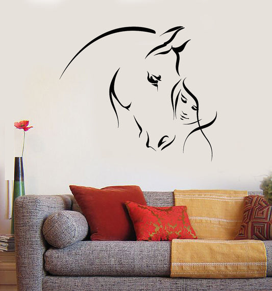 Vinyl Wall Decal Abstract Horse Head Girl Pet Animal Stickers (1900ig)