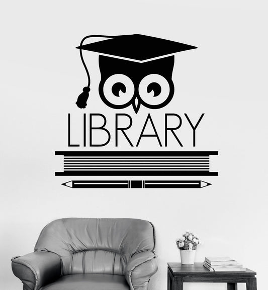 Vinyl Wall Decal Logo Signboard Library Learning Scientist Owl Stickers (1908ig)