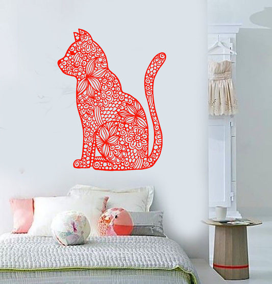 Vinyl Wall Decal Abstract Cat Pet Flower Pattern Stickers (1925ig)