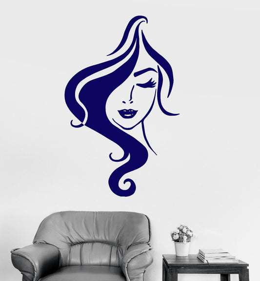 Vinyl Wall Decal Woman Beautiful Face Girl Sexy Lips Hairstyle Stickers (1928ig)