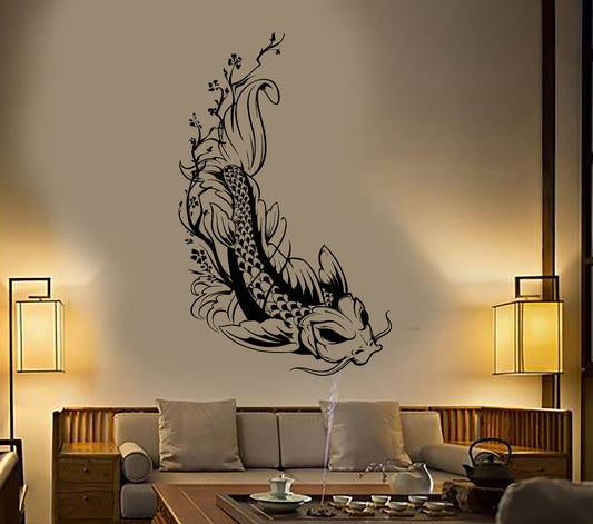 Vinyl Wall Decal Asian Style Japanese Koi Karp Fish Sakura Tree Stickers 1935ig