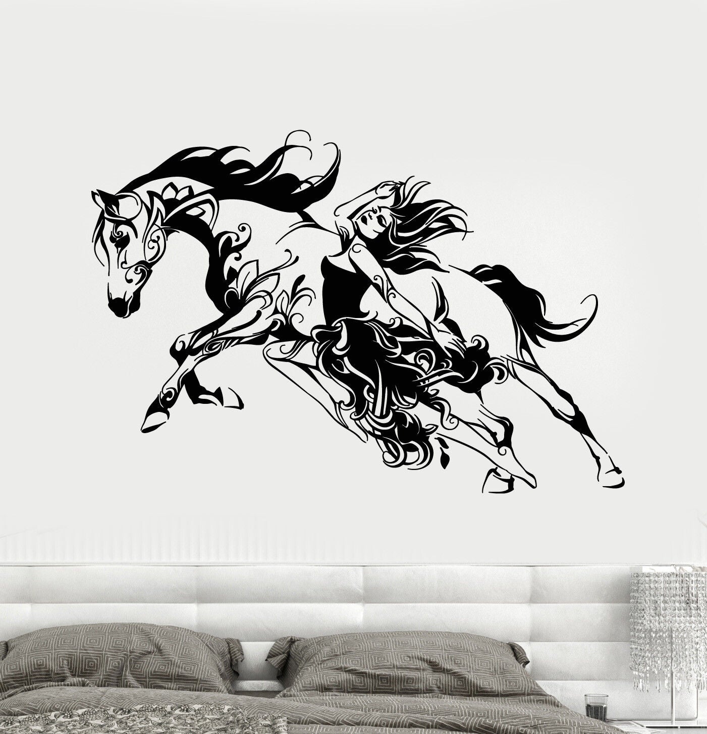 Vinyl Wall Decal Abstract Beautiful Horse Girl Pet Animal Stickers (1952ig)