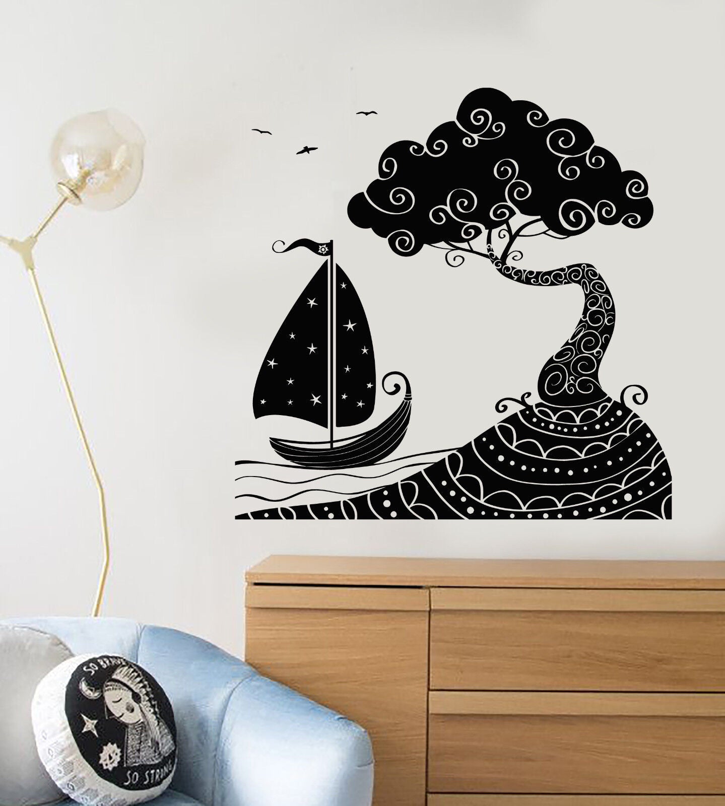 Vinyl Wall Decal Seascape Sea Ship Boat Nautical Island Stickers (1962ig)