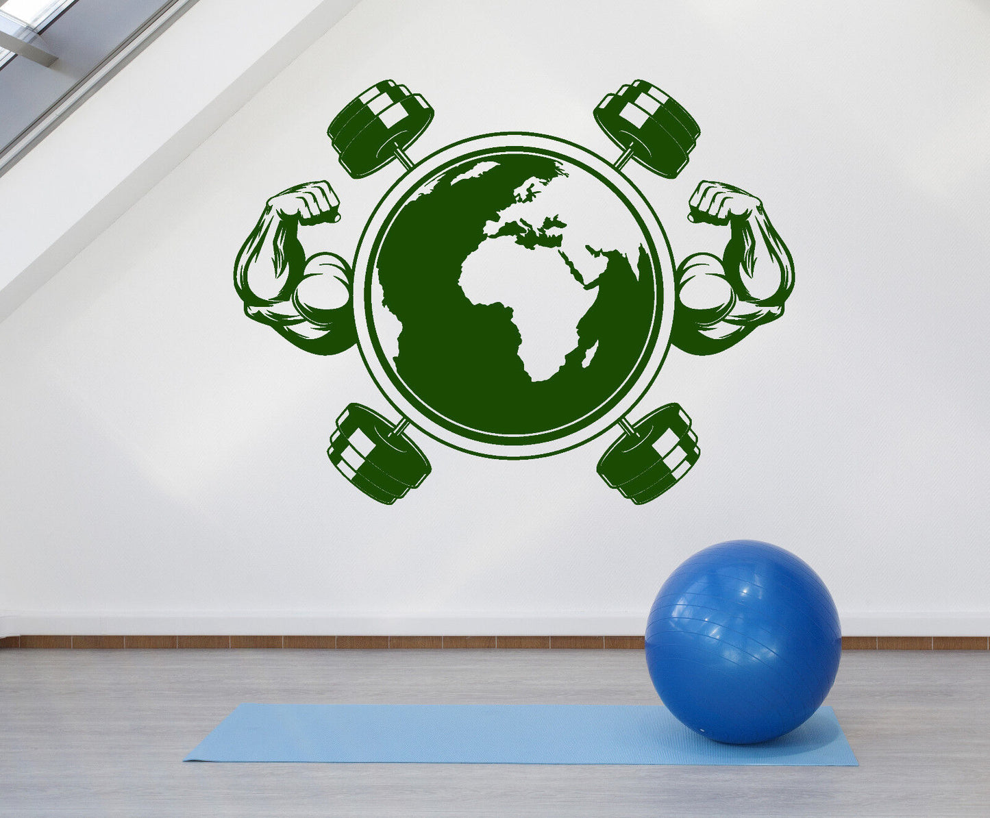 Vinyl Wand Aufkleber Erde Muskeln Hände Langhantel Gym Logo Motivation Aufkleber 1968ig