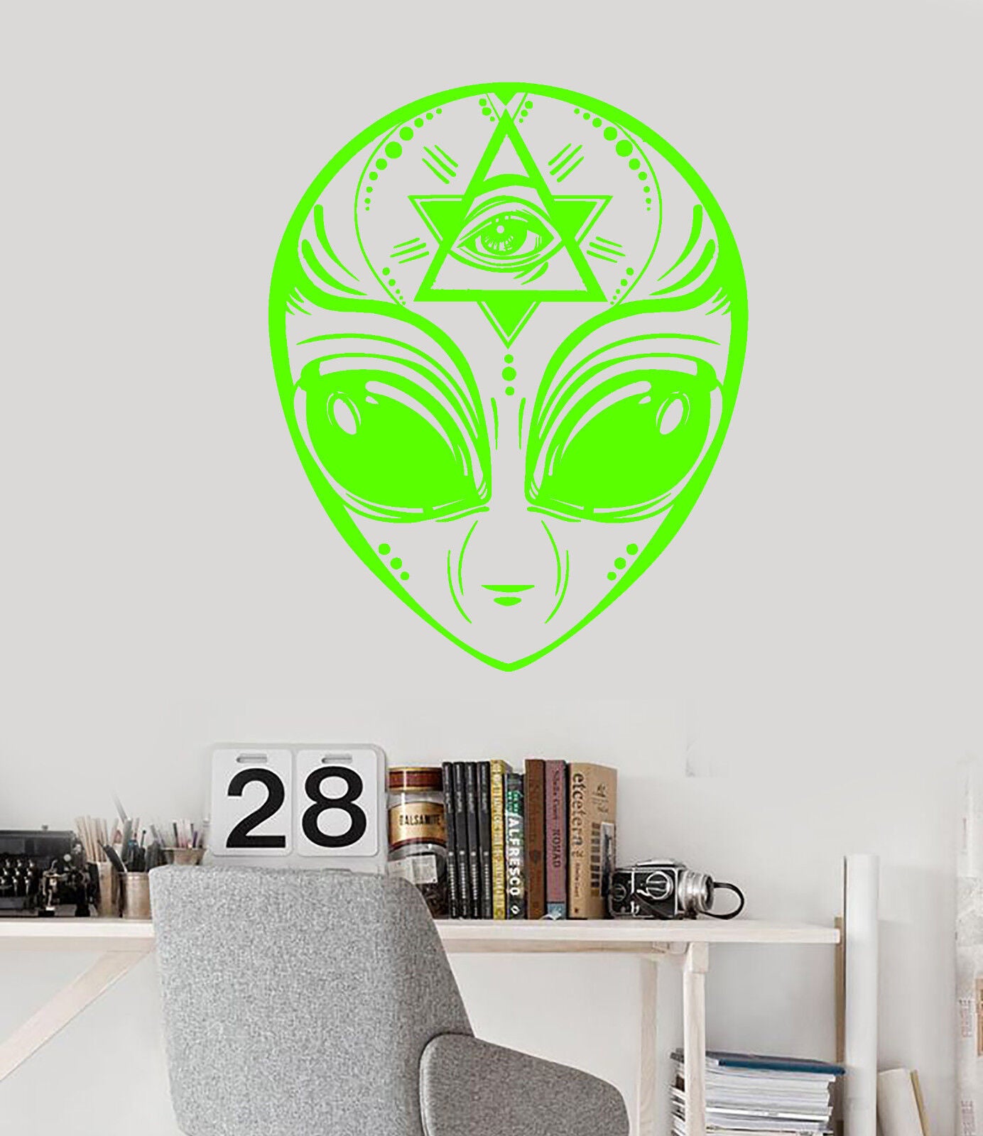 Vinyl Wand Aufkleber UFO Alien Kopf Freimaurer Symbol Auge der Vorsehung Aufkleber 1975ig