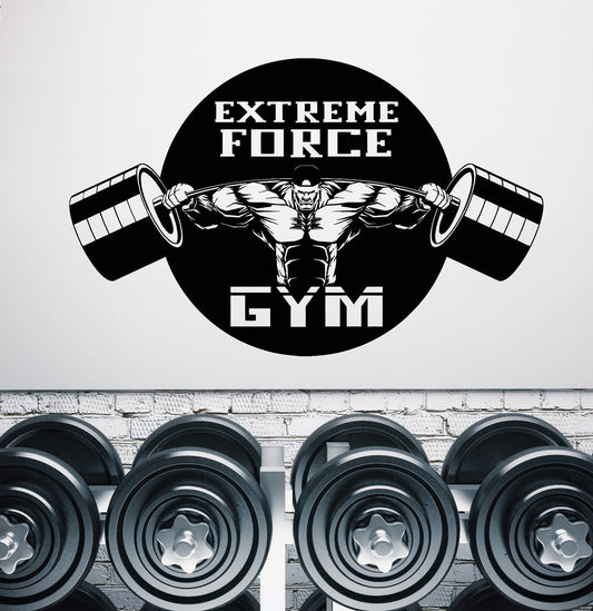 Autocollant mural en vinyle avec logo de gym, autocollants de motivation, force extrême, (1986ig)