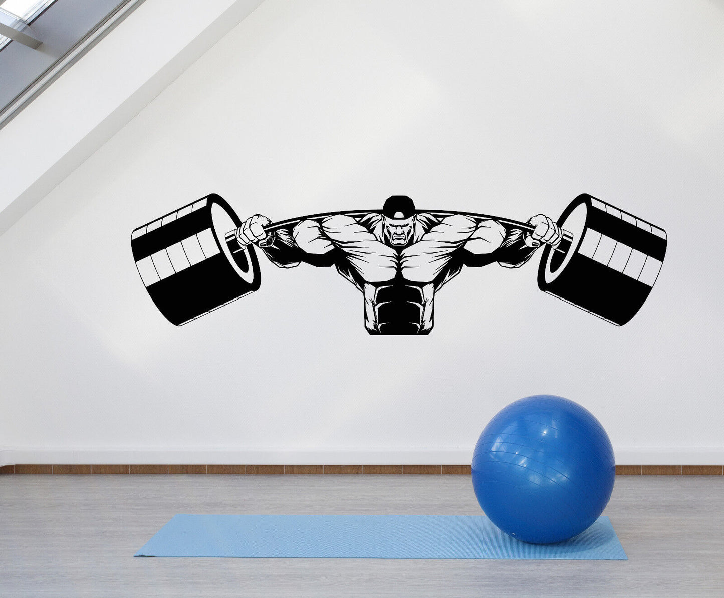 Vinyl Wall Decal Muscular Man Gym Barbell Iron Weight Stickers (1987ig)