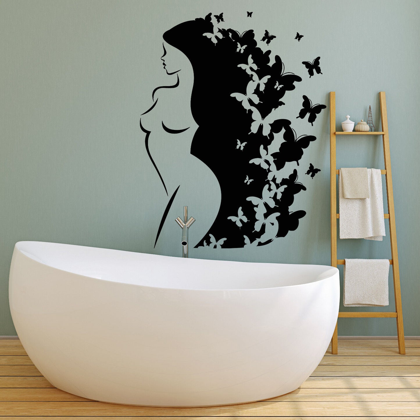 Vinyl Wall Decal Naked Abstract Girl Long Hair Butterfly Stickers (2043ig)