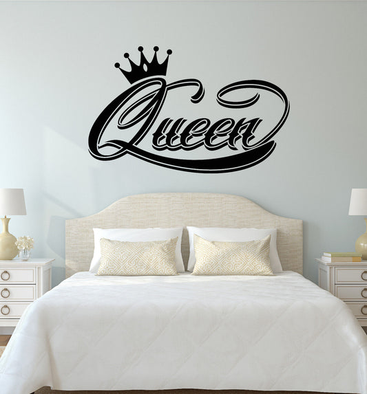 Vinyl Wall Decal Queen Word Crown Logo For Girls Women Stickers (2050ig)