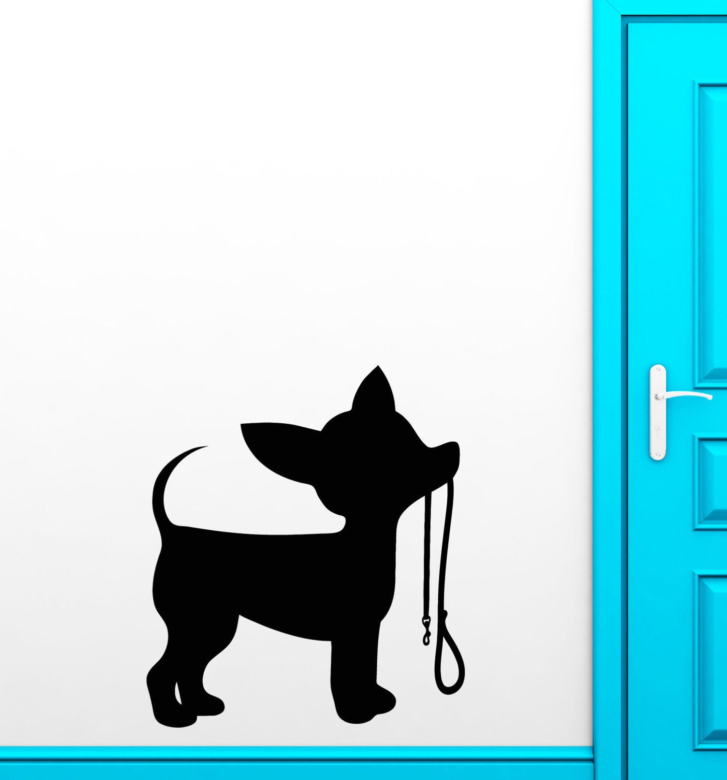 Vinyl Wall Decal Silhouette Puppy Little Dog Leash Chihuahua Stickers (2062ig)