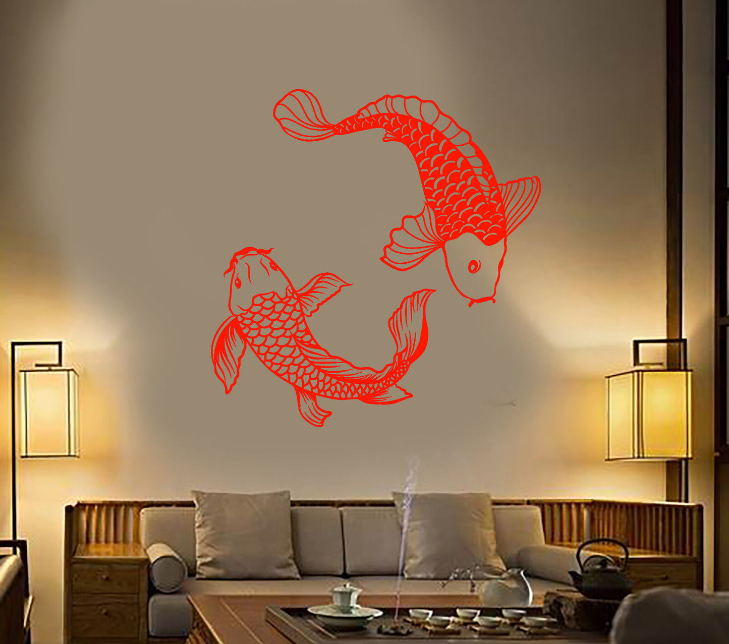 Wandaufkleber aus Vinyl im asiatischen Stil, japanische Fische, Koi-Karpfen, Aufkleber (2063ig)