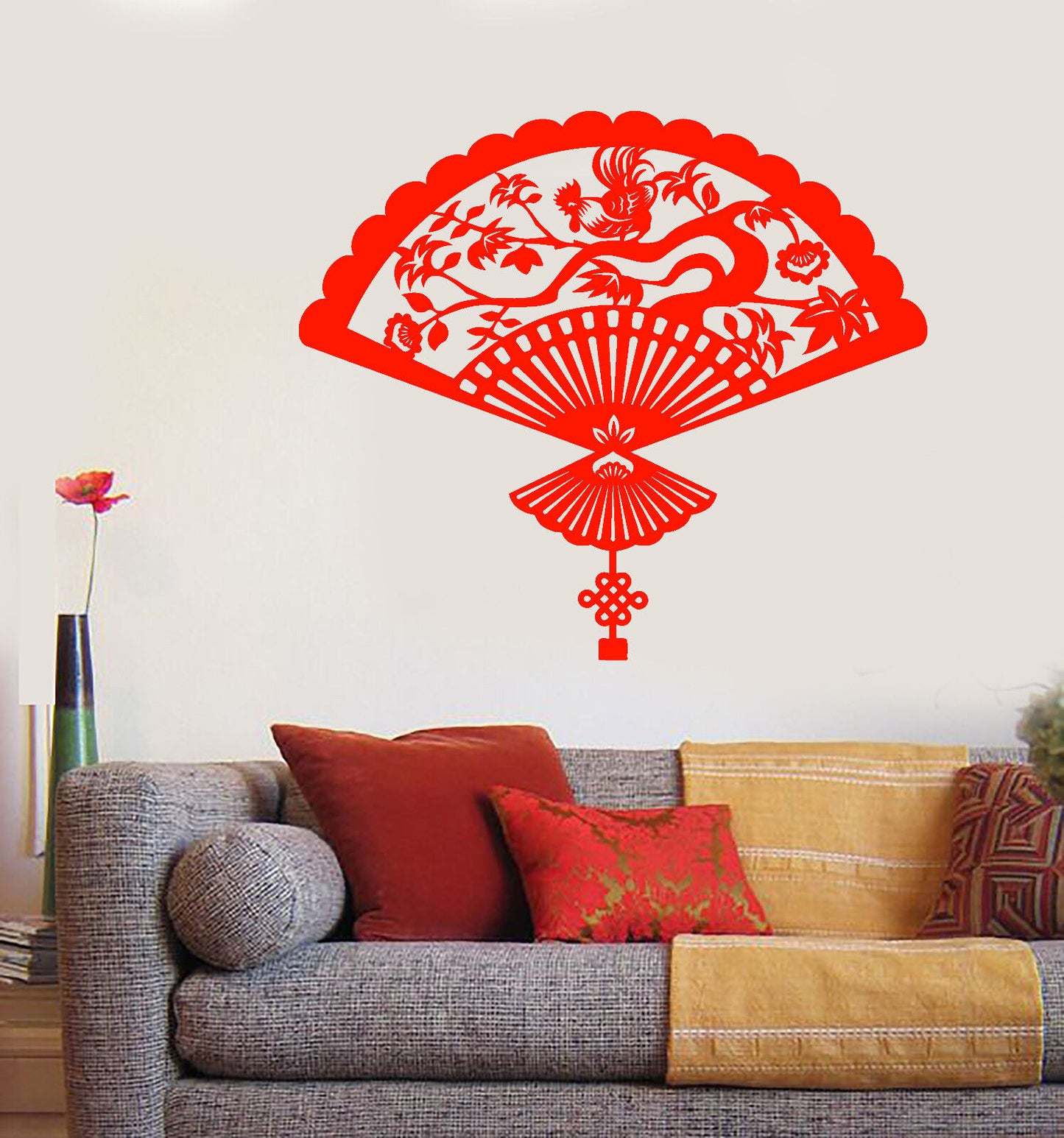 Vinyl Wall Decal Japanese Hand Fan Asian Chinese Style Stickers (2070ig)