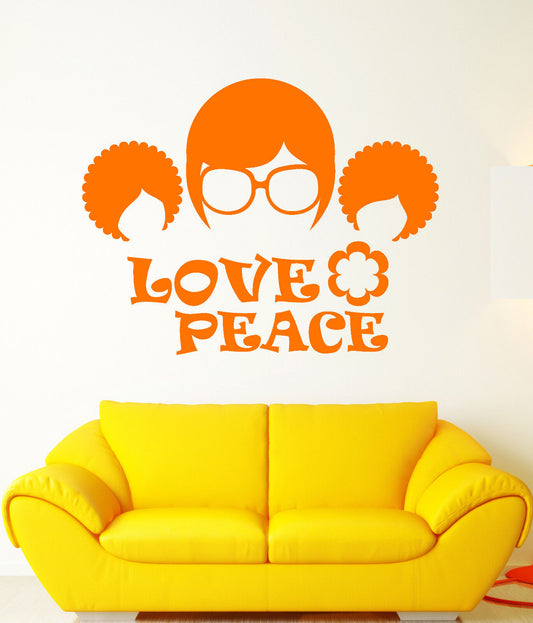 Wandtattoo Sonnenbrille Hippie Love Worte Afro Frisur Vinyl Aufkleber (2105ig)