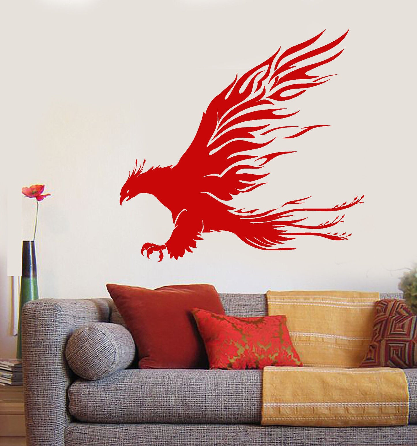 Vinyl Wall Decal Phoenix Mythology Fairy Bird Forks Of Flame Stickers (2114ig)