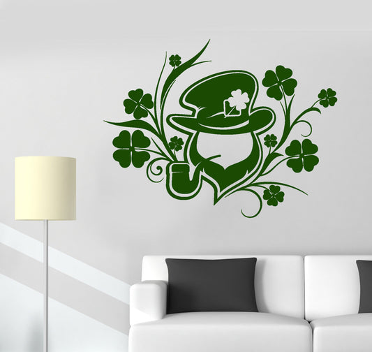 Vinyl Wall Decal Four-leaf Clover Irish Shamrock Leprechaun Stickers (2116ig)