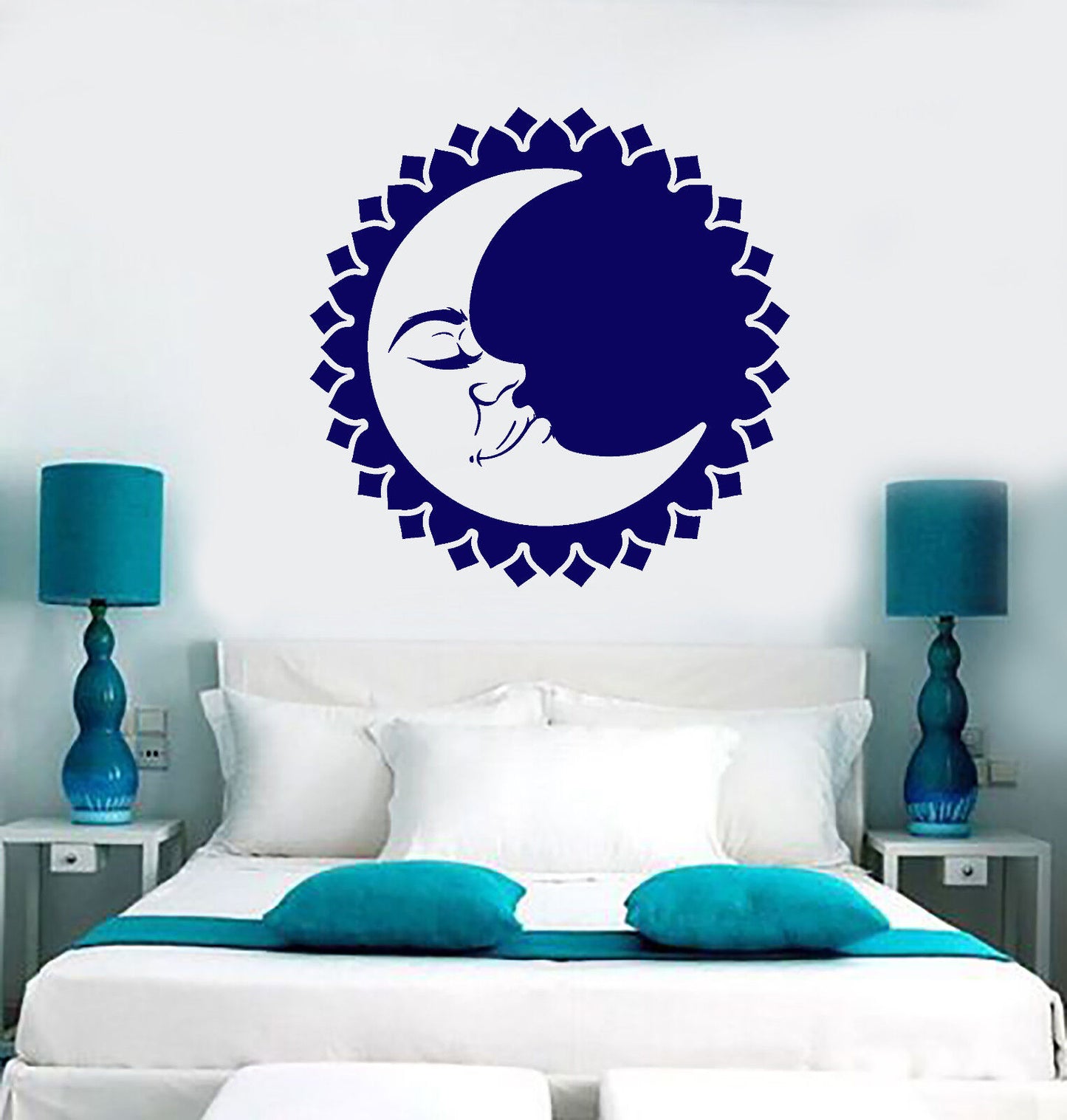 Autocollant mural en vinyle soleil lune visage jour nuit sommeil chambre décor autocollants (2120ig)