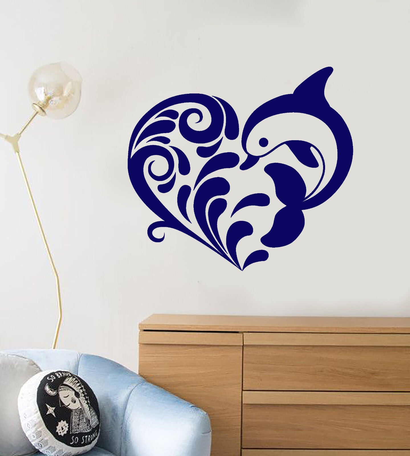 Vinyl Wall Decal Heart Ornament Cartoon Dolphin Sea Style Stickers (2139ig)