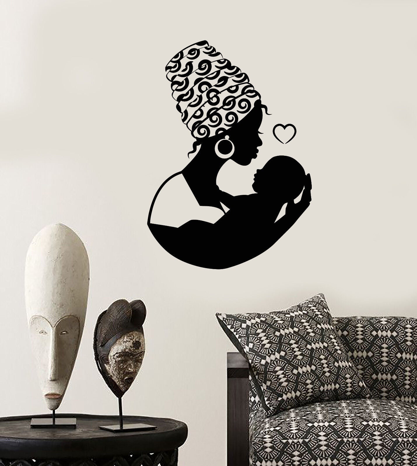 Vinyl Wall Decal African Native Woman Turban Mother With Baby Stickers (2151ig)