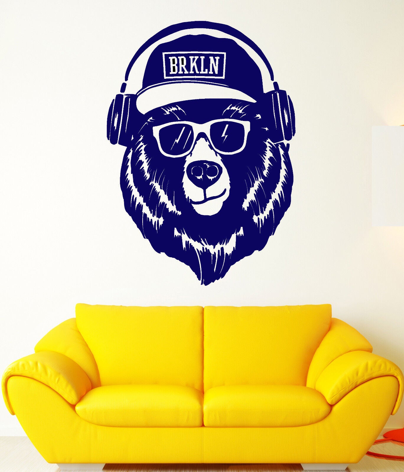 Vinyl Wall Decal Bear Head In Sunshades Cap Headphones Stickers (2157ig)