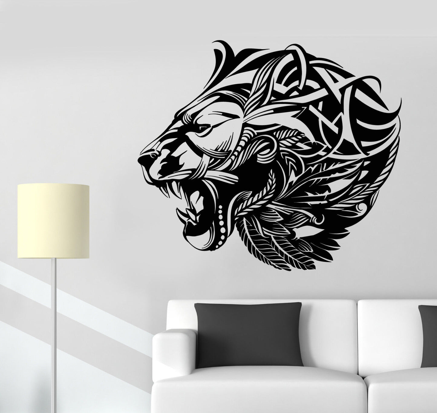 Vinyl Wall Decal African Lion Head Abstract Animal Predator Stickers (2177ig)