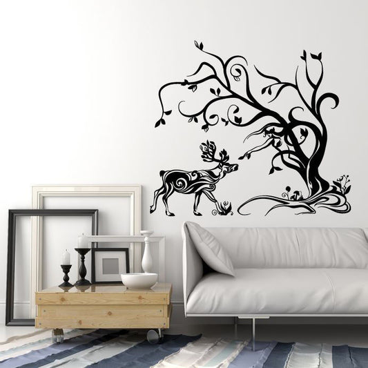 Vinyl Wall Decal Abstract Deer Forest Animal Tree Stickers (2189ig)