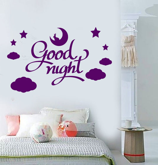 Vinyl Wall Decal Words Quote Good Night Stars Moon Rabbit Stickers (2199ig)