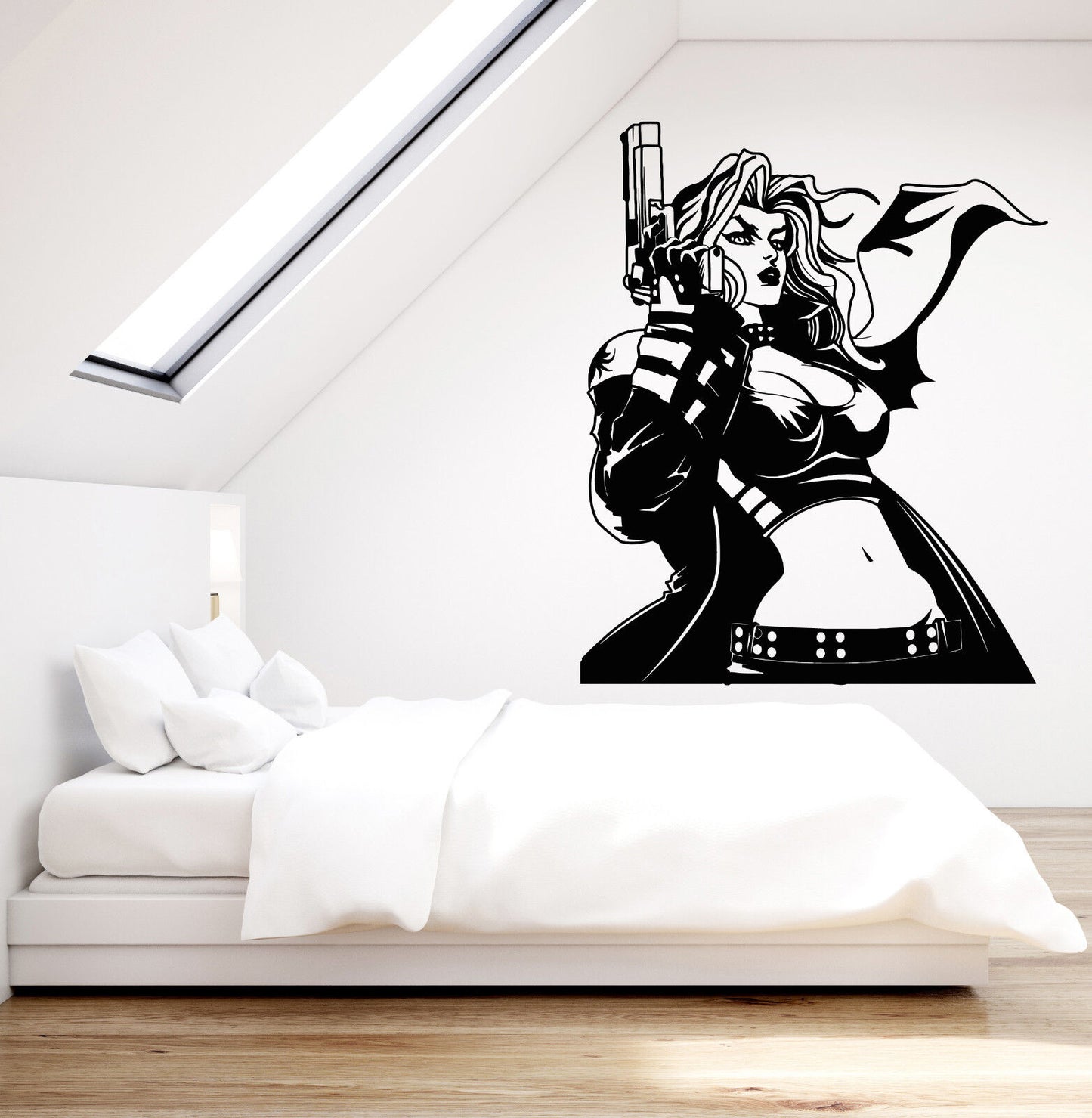 Wandaufkleber, Vinyl, Anime, sexy Mädchen mit Pistole, Zimmerdekor, Aufkleber (2203ig)