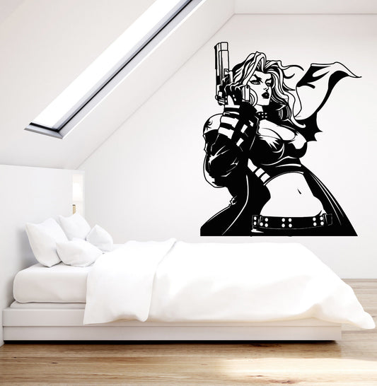 Vinyl Wall Decal Anime Sexy Girl With Gun Room Decor Stickers (2203ig)