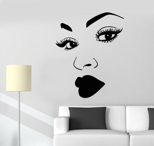 Vinyl Wall Decal African Woman Makeup Girl Face Eyelashes Lips Stickers (2213ig)