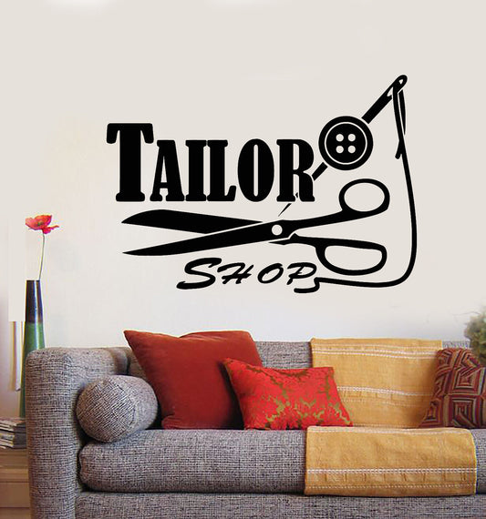 Vinyl Wall Decal Tailor Shop Logo Threads Needle Scissors Stickers (2225ig)