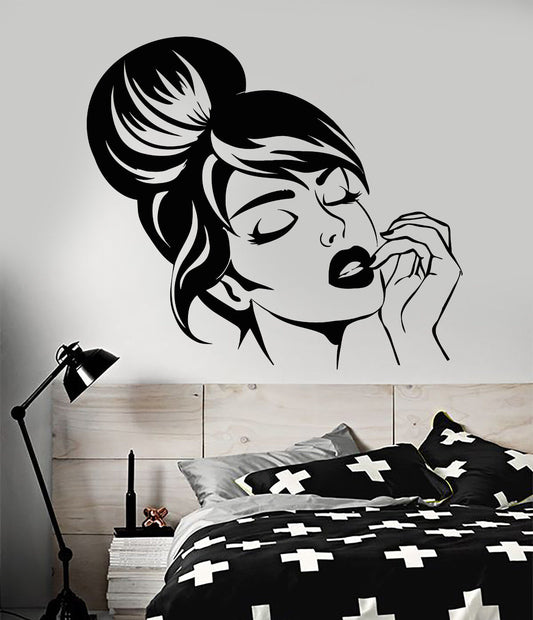 Vinyl Wall Decal Sexy Beautiful Girl Face Hairstyle Makeup Stickers (2230ig)