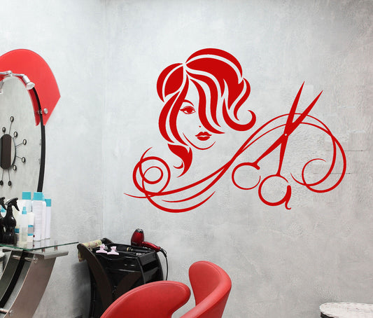 Vinyl Wall Decal Hairdressing Salon Haircut Scissors Hairstyle Stickers (2231ig)