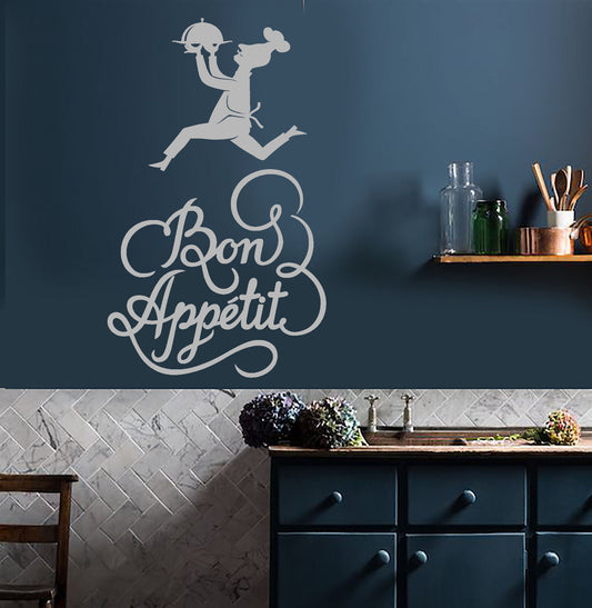 Vinyl Wall Decal Bon Appetit Cook Chef Quote For Kitchen Stickers (2235ig)