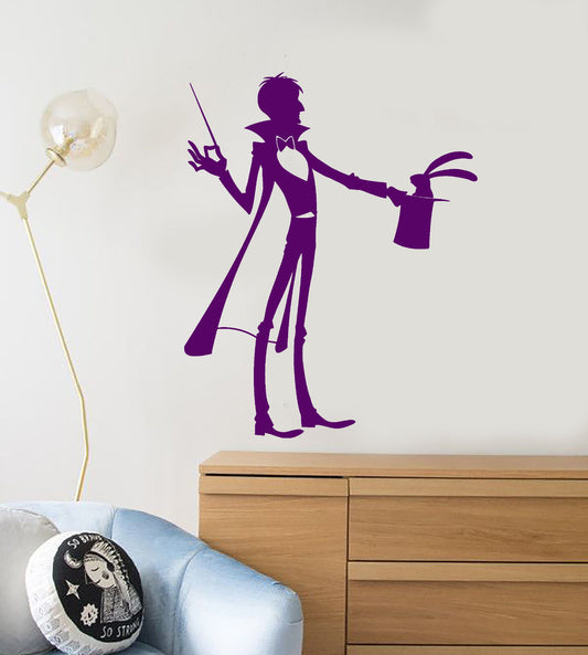 Vinyl Wall Decal Magician Illusionist Magic Wand Rabbit In Hat Stickers (2247ig)