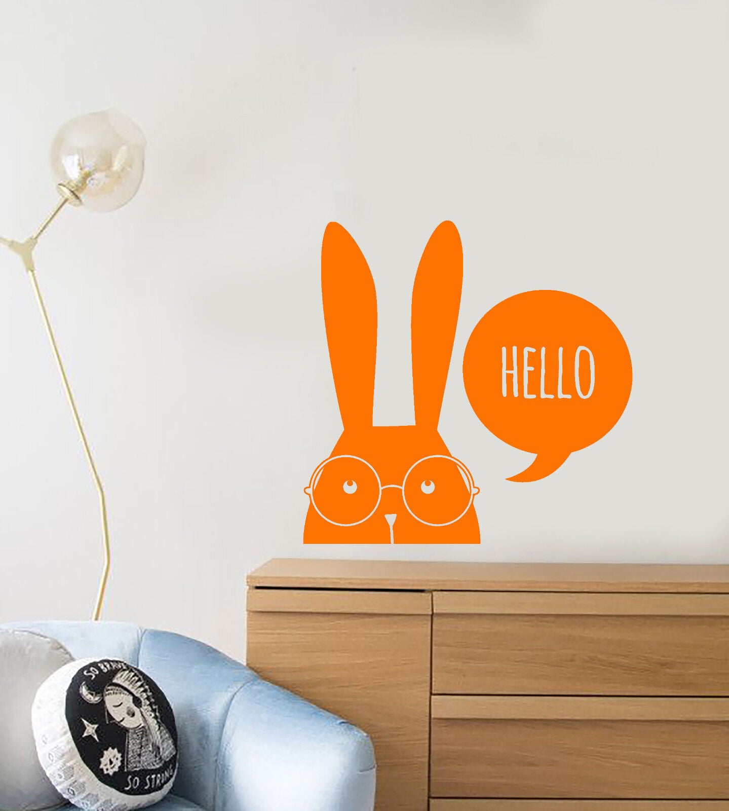 Vinyl Wall Decal Funny Rabbit Glasses Animal Hello Word Stickers (2273ig)